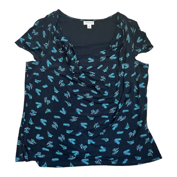 Coldwater Creek Tops - Coldwater Creek Womens Blouse Top Plus Size 2X Pineapple Sail Boats Black Blue